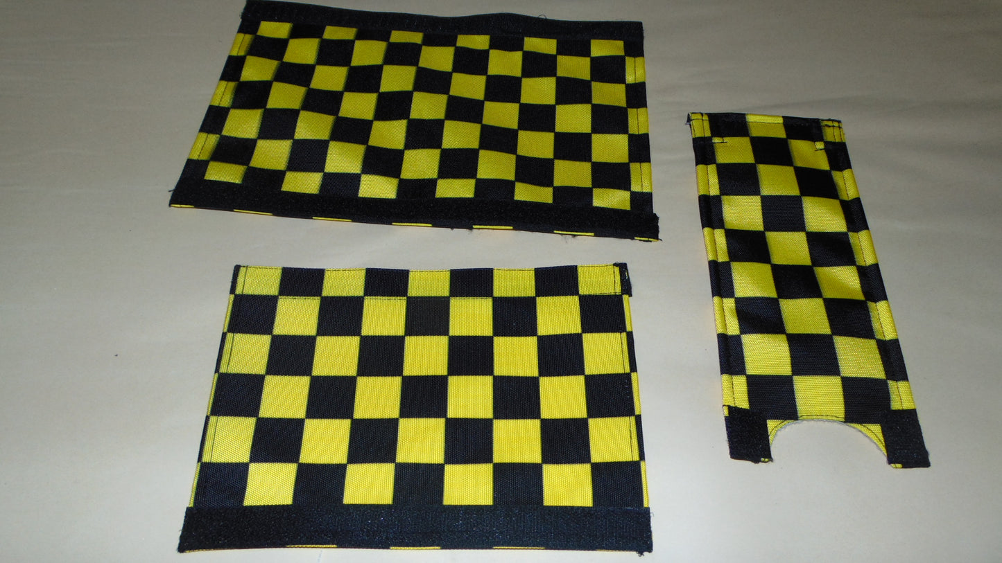 CLASSIC CHECKERED BLACK AND YELLOW BIKE BMX PAD SET STEM HANDLEBAR TOP TUBE BIKE PADS CHECKERED YELLOW BLACK CRASHPADSET