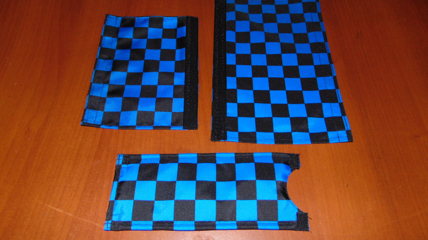 CLASSIC CHECKERED BLUE AND BLACK BIKE BMX PAD SET STEM HANDLEBAR TOP TUBE BIKE PADS CHECKERED BLACK BLUE CRASHPADSET