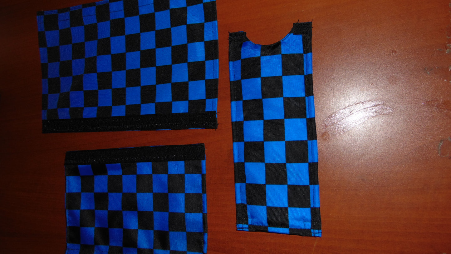 CLASSIC CHECKERED BLUE AND BLACK BIKE BMX PAD SET STEM HANDLEBAR TOP TUBE BIKE PADS CHECKERED BLACK BLUE CRASHPADSET