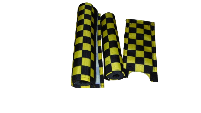 CLASSIC CHECKERED BLACK AND YELLOW BIKE BMX PAD SET STEM HANDLEBAR TOP TUBE BIKE PADS CHECKERED YELLOW BLACK CRASHPADSET