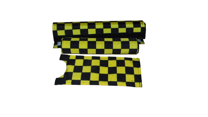 CLASSIC CHECKERED BLACK AND YELLOW BIKE BMX PAD SET STEM HANDLEBAR TOP TUBE BIKE PADS CHECKERED YELLOW BLACK CRASHPADSET