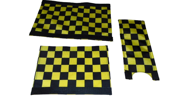 CLASSIC CHECKERED BLACK AND YELLOW BIKE BMX PAD SET STEM HANDLEBAR TOP TUBE BIKE PADS CHECKERED YELLOW BLACK CRASHPADSET