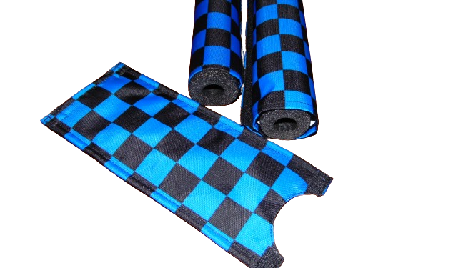 CLASSIC CHECKERED BLUE AND BLACK BIKE BMX PAD SET STEM HANDLEBAR TOP TUBE BIKE PADS CHECKERED BLACK BLUE CRASHPADSET