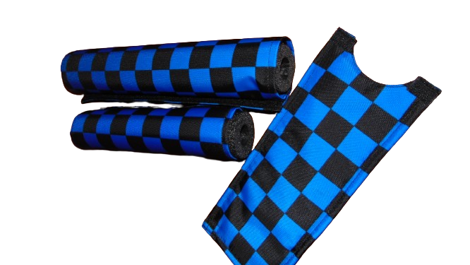 CLASSIC CHECKERED BLUE AND BLACK BIKE BMX PAD SET STEM HANDLEBAR TOP TUBE BIKE PADS CHECKERED BLACK BLUE CRASHPADSET