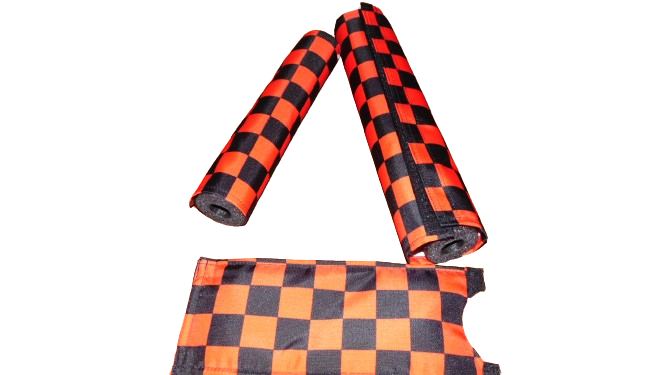 CLASSIC CHECKERED RED AND BLACK BIKE BMX PAD SET STEM HANDLEBAR TOP TUBE BIKE PADS CHECKERED BLACK RED CRASHPADSET
