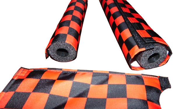 CLASSIC CHECKERED RED AND BLACK BIKE BMX PAD SET STEM HANDLEBAR TOP TUBE BIKE PADS CHECKERED BLACK RED CRASHPADSET