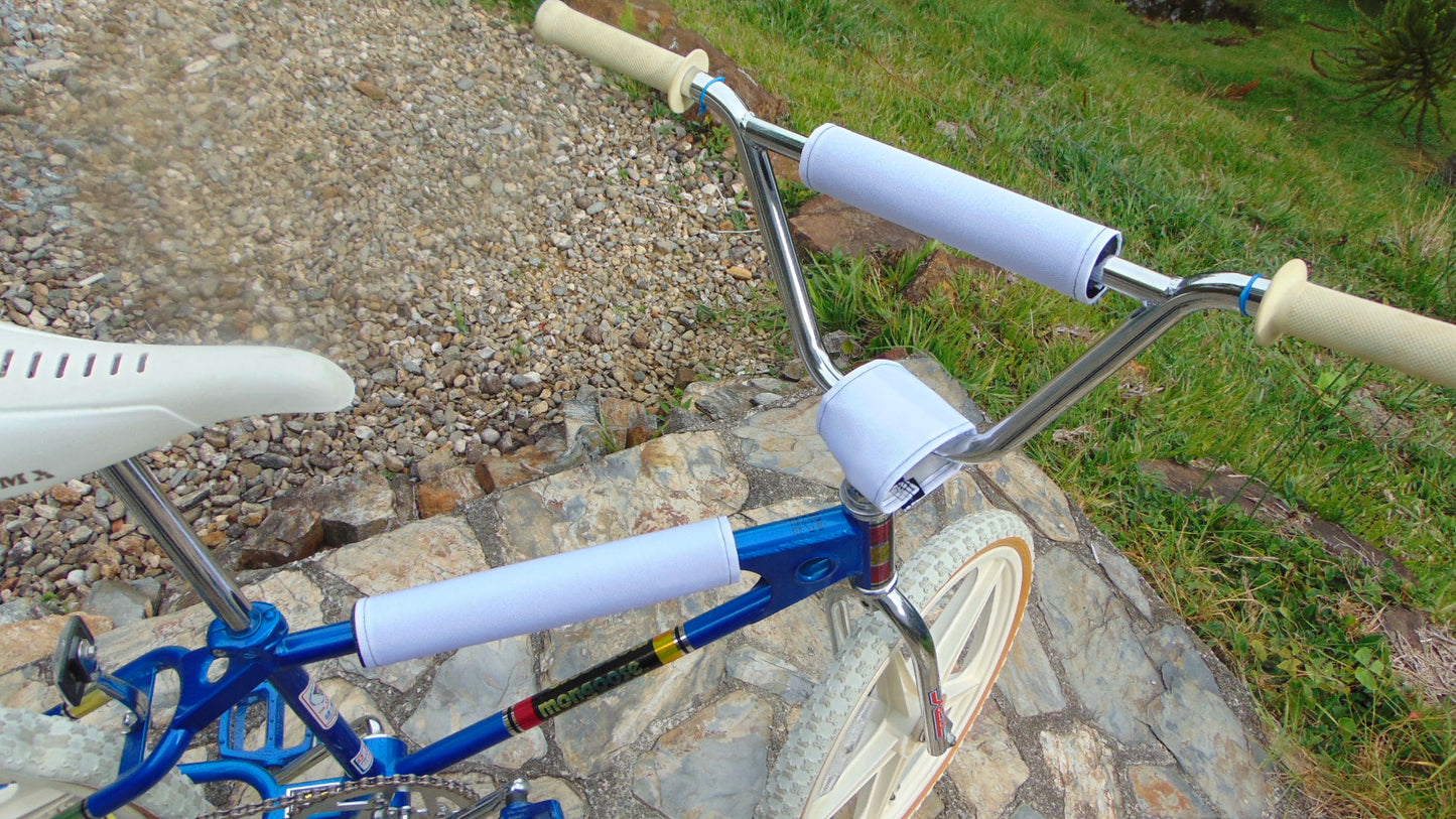 CLASSIC SOLID WHITE BIKE BMX PAD SET STEM HANDLEBAR TOP TUBE BIKE PADS SOLID WHITE CRASHPADSET (1)