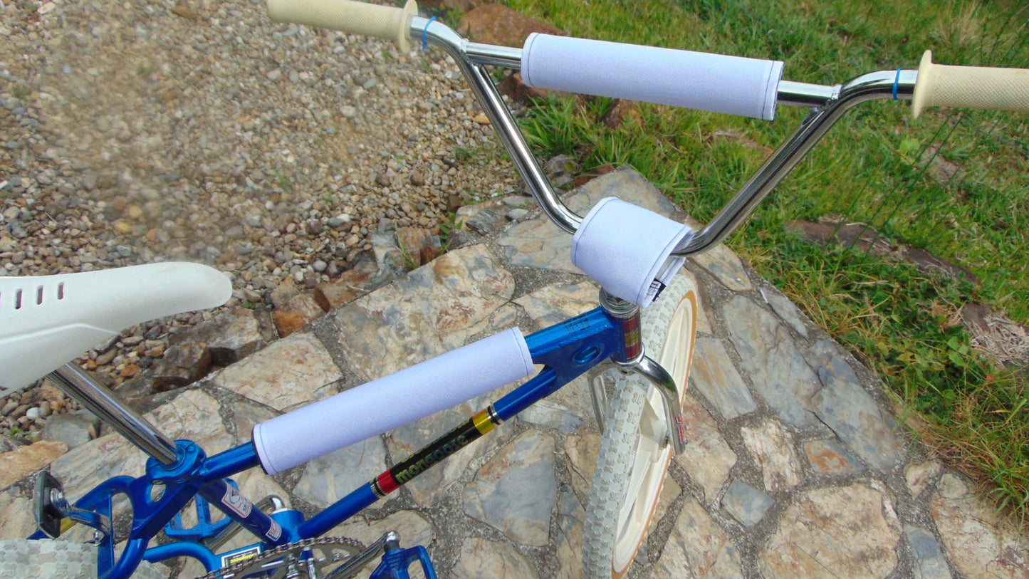 CLASSIC SOLID WHITE BIKE BMX PAD SET STEM HANDLEBAR TOP TUBE BIKE PADS SOLID WHITE CRASHPADSET (1)