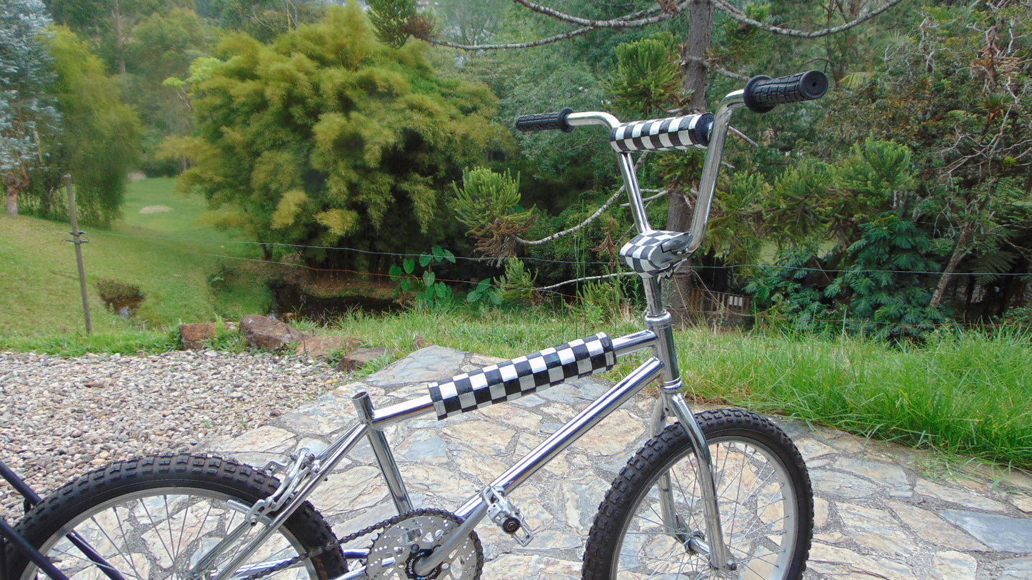 Chrome Checkered Padset, Chrome and Black Checkered Old School BMX Padset