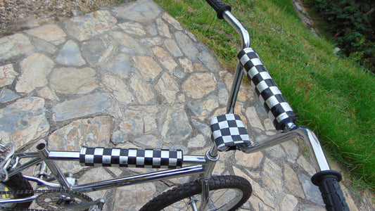 Chrome Checkered Padset, Chrome and Black Checkered Old School BMX Padset