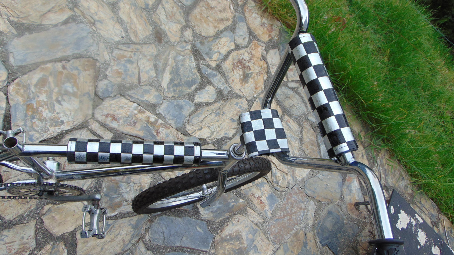 Chrome Checkered Padset, Chrome and Black Checkered Old School BMX Padset