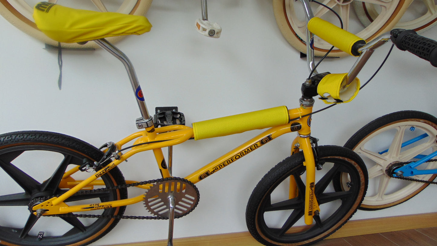 CLASSIC SOLID YELLOW BIKE BMX PAD SET STEM HANDLEBAR TOP TUBE BIKE PADS SOLID YELLOW CRASHPADSET