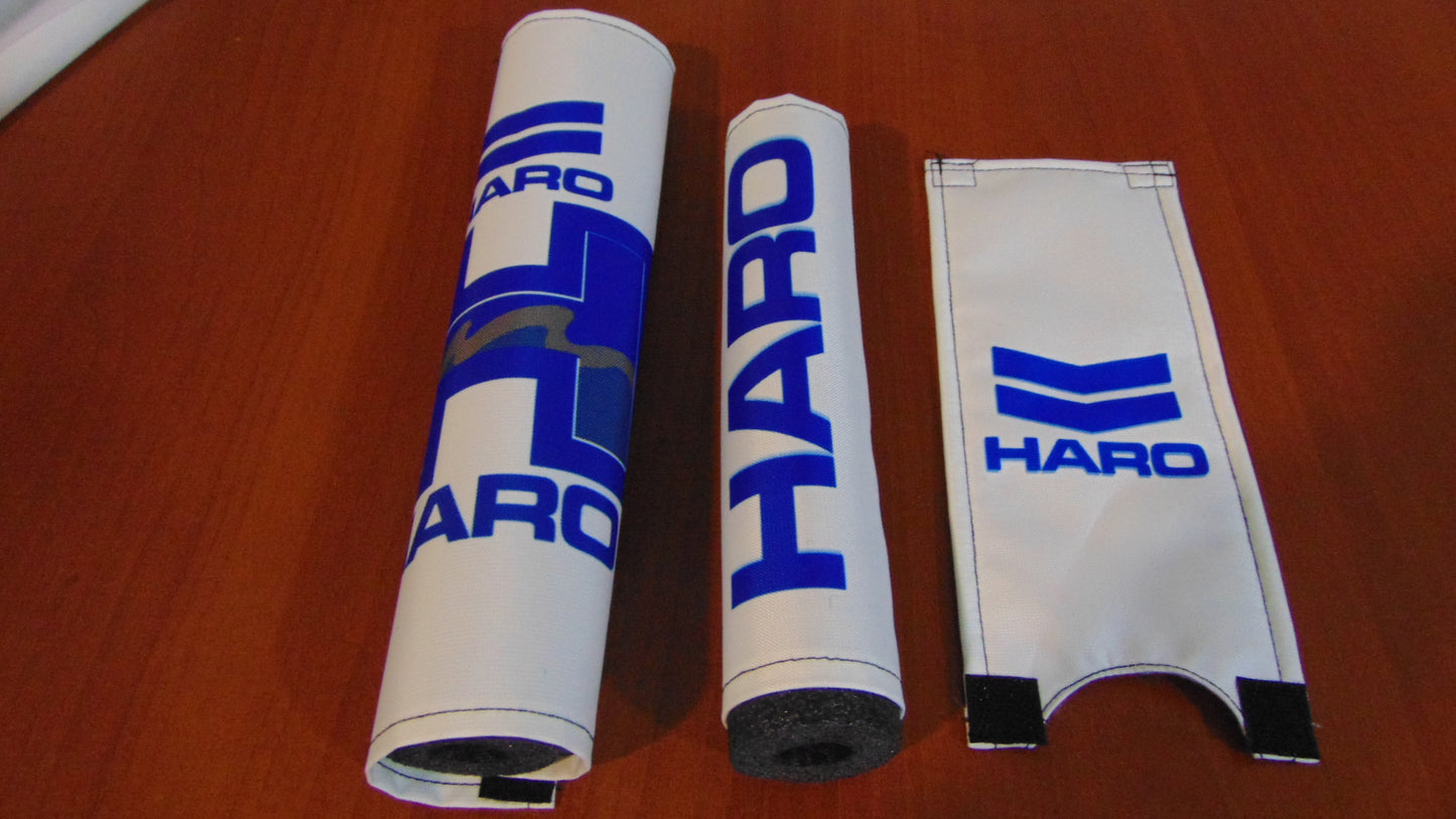 Haro White BMX Old School Padset, White Haro BMX Crash Padset Big Logo