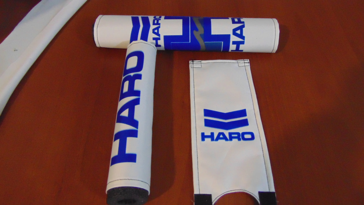 Haro White BMX Old School Padset, White Haro BMX Crash Padset Big Logo