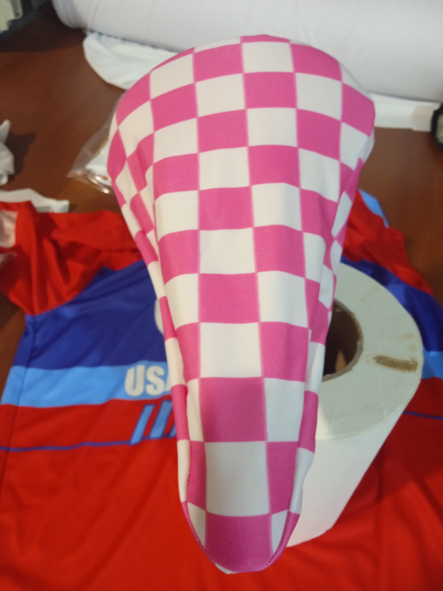 BMX Bicycle Seat Cover Vintage Style Van Max Bike Saddle Cover Old School Checked Pink White