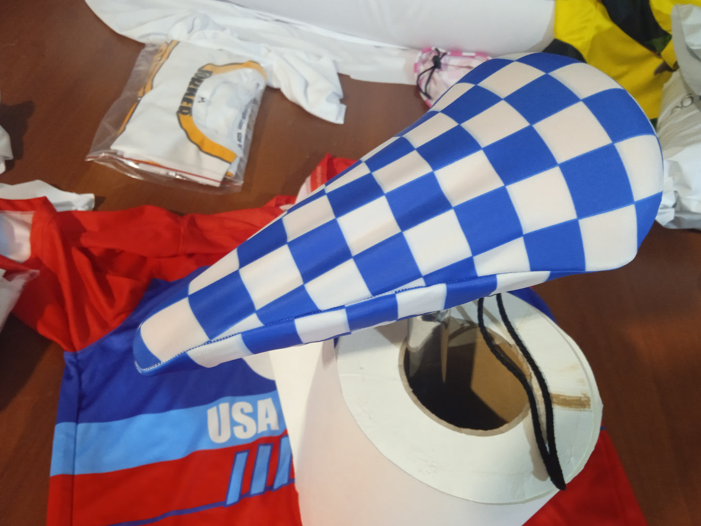 BMX Bicycle Seat Cover Vintage Style Bike Saddle Cover Old School Checkered Blue White