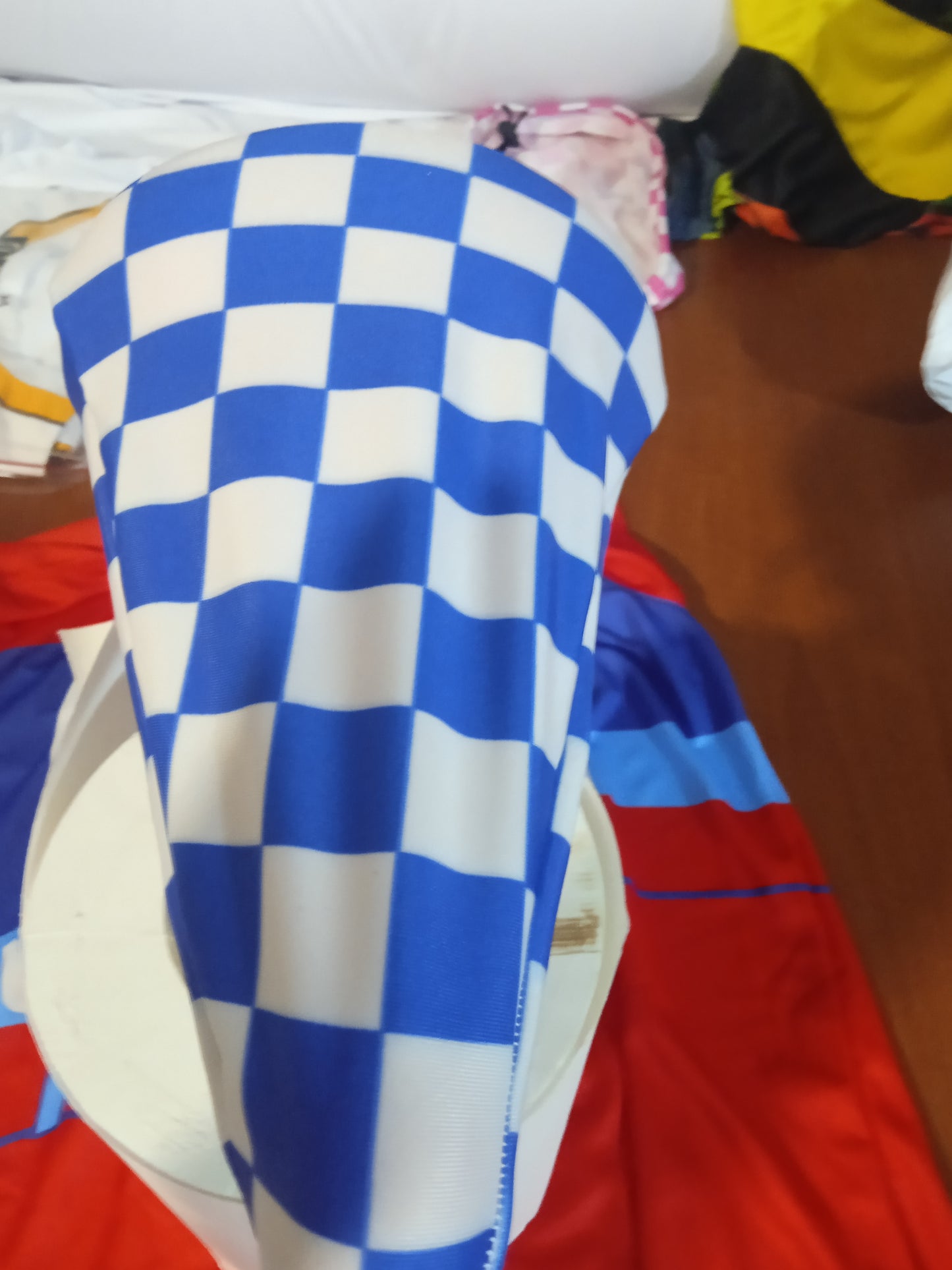 BMX Bicycle Seat Cover Vintage Style Bike Saddle Cover Old School Checkered Blue White