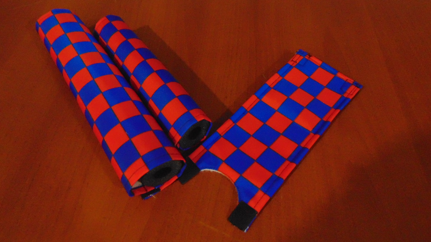 Checkered Red and Blue BMX pads, Blue and Red BMX Crash Pads