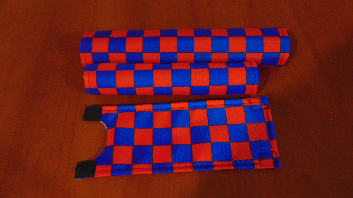 Checkered Red and Blue BMX pads, Blue and Red BMX Crash Pads