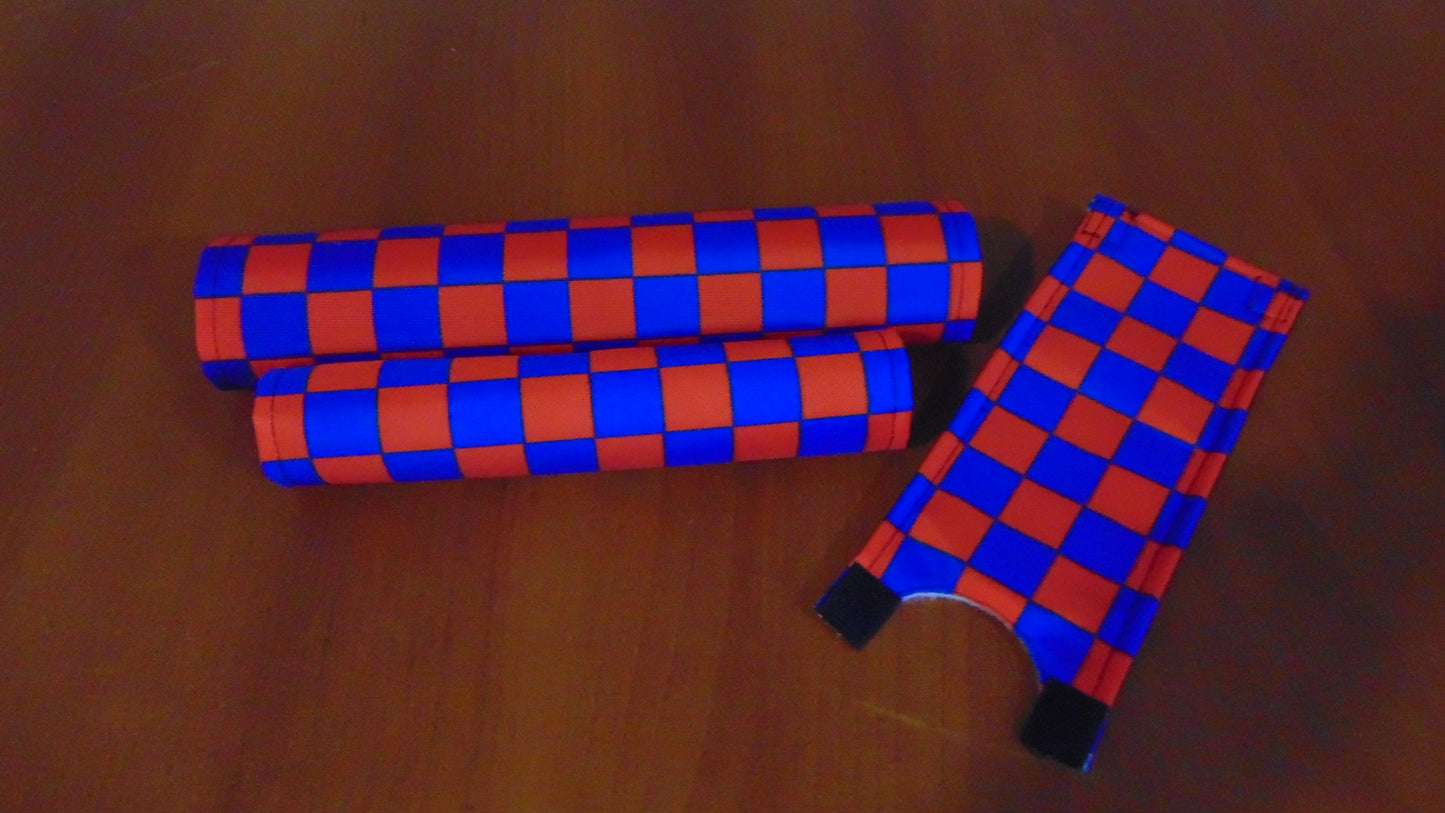 Checkered Red and Blue BMX pads, Blue and Red BMX Crash Pads