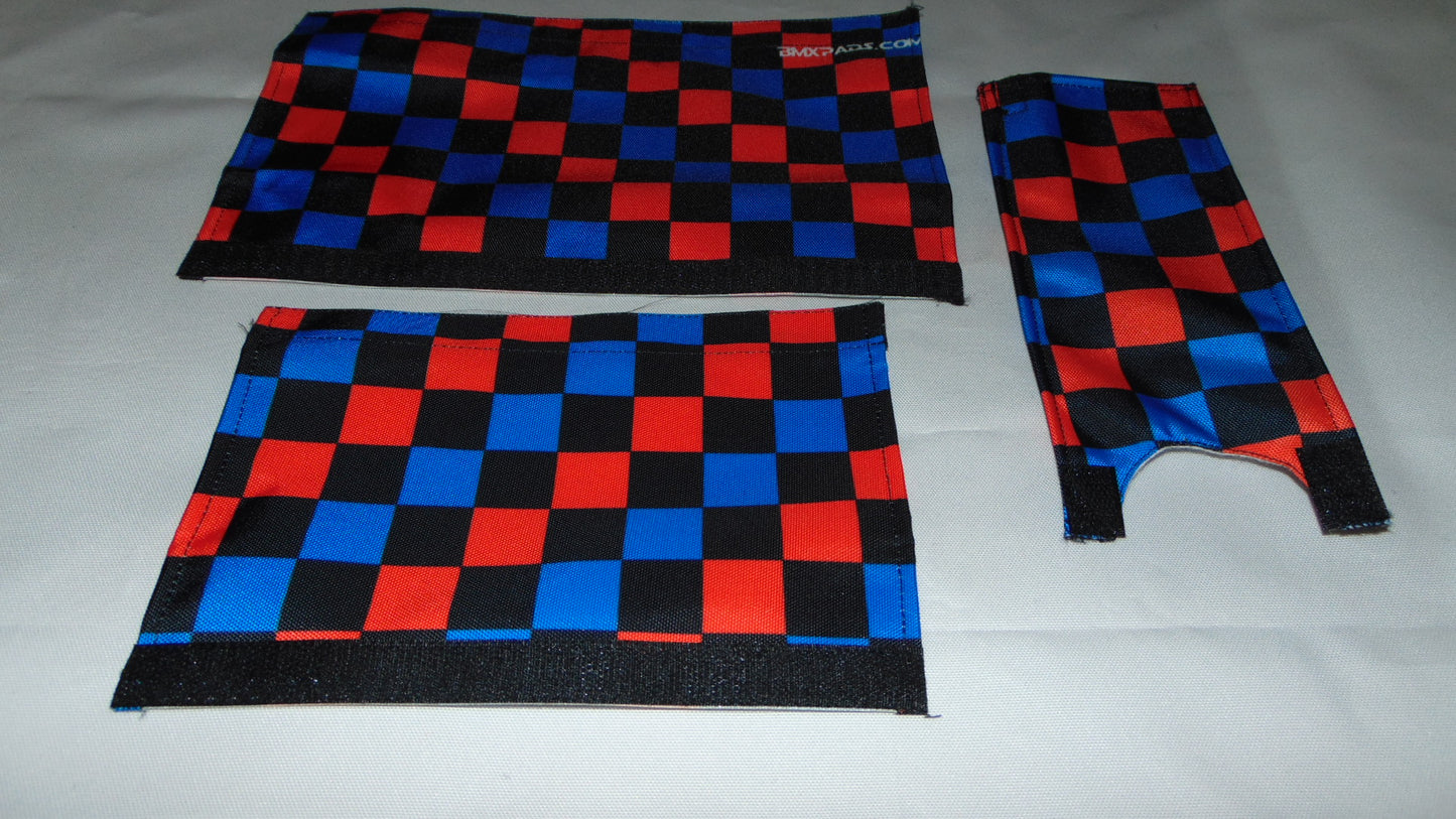 Checkered Van Red Blue Black BMX pads, Tricolor Van BMX Crash Pads
