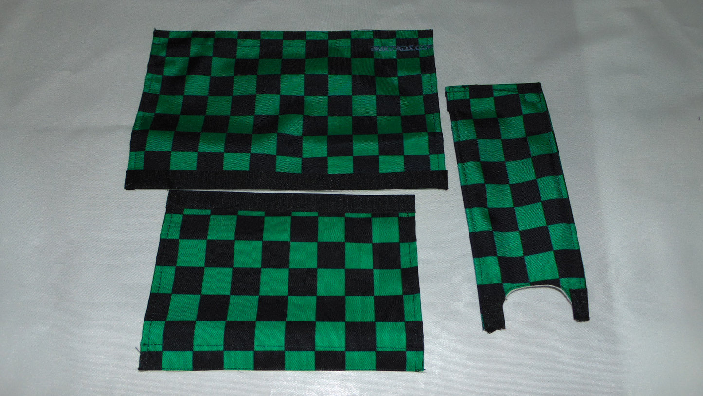 Checkered Black and Green BMX pads, Black and Green BMX Crash Pads
