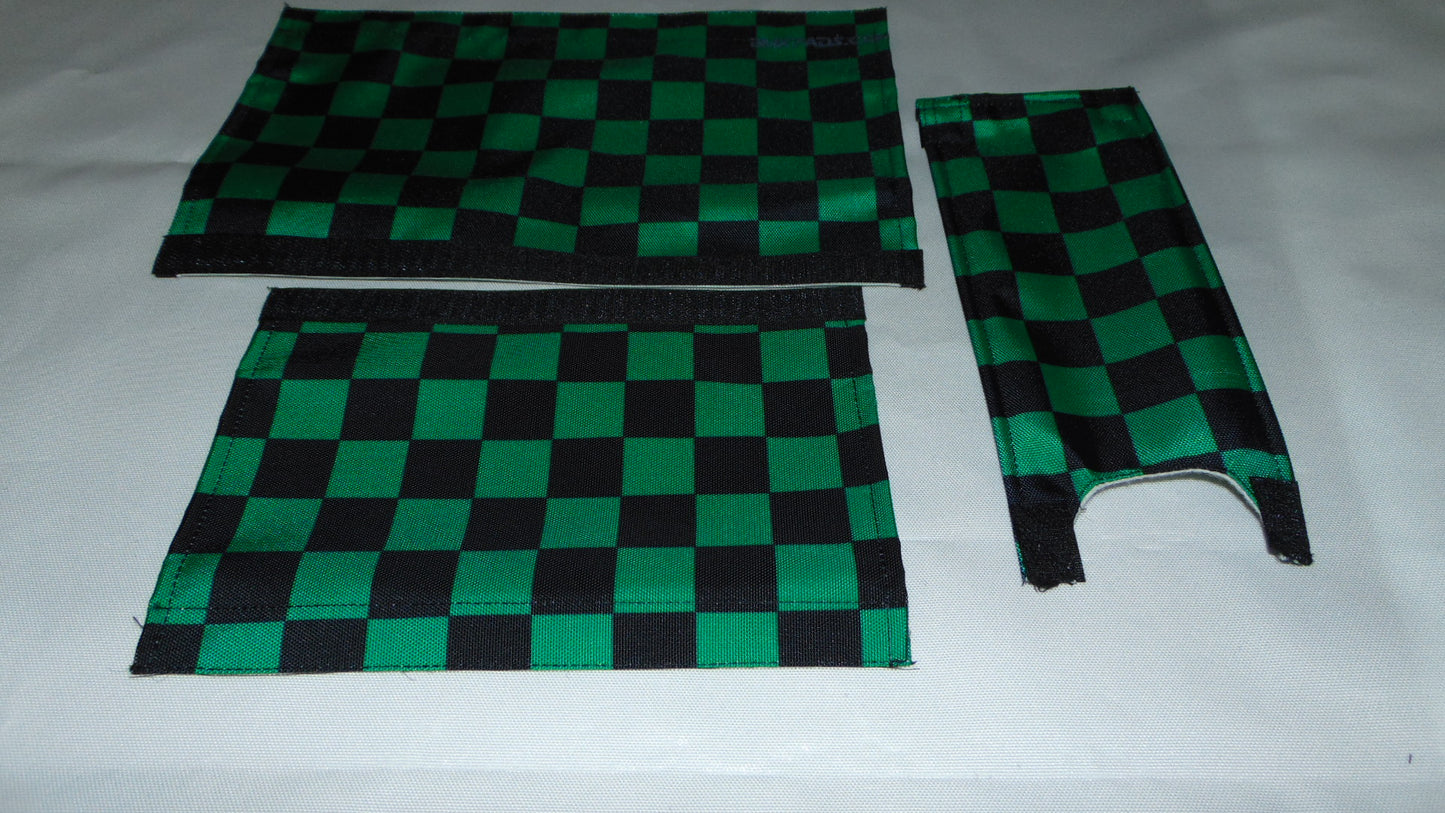 Checkered Black and Green BMX pads, Black and Green BMX Crash Pads