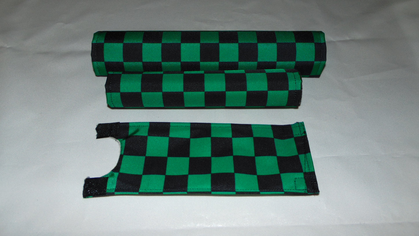 Checkered Black and Green BMX pads, Black and Green BMX Crash Pads
