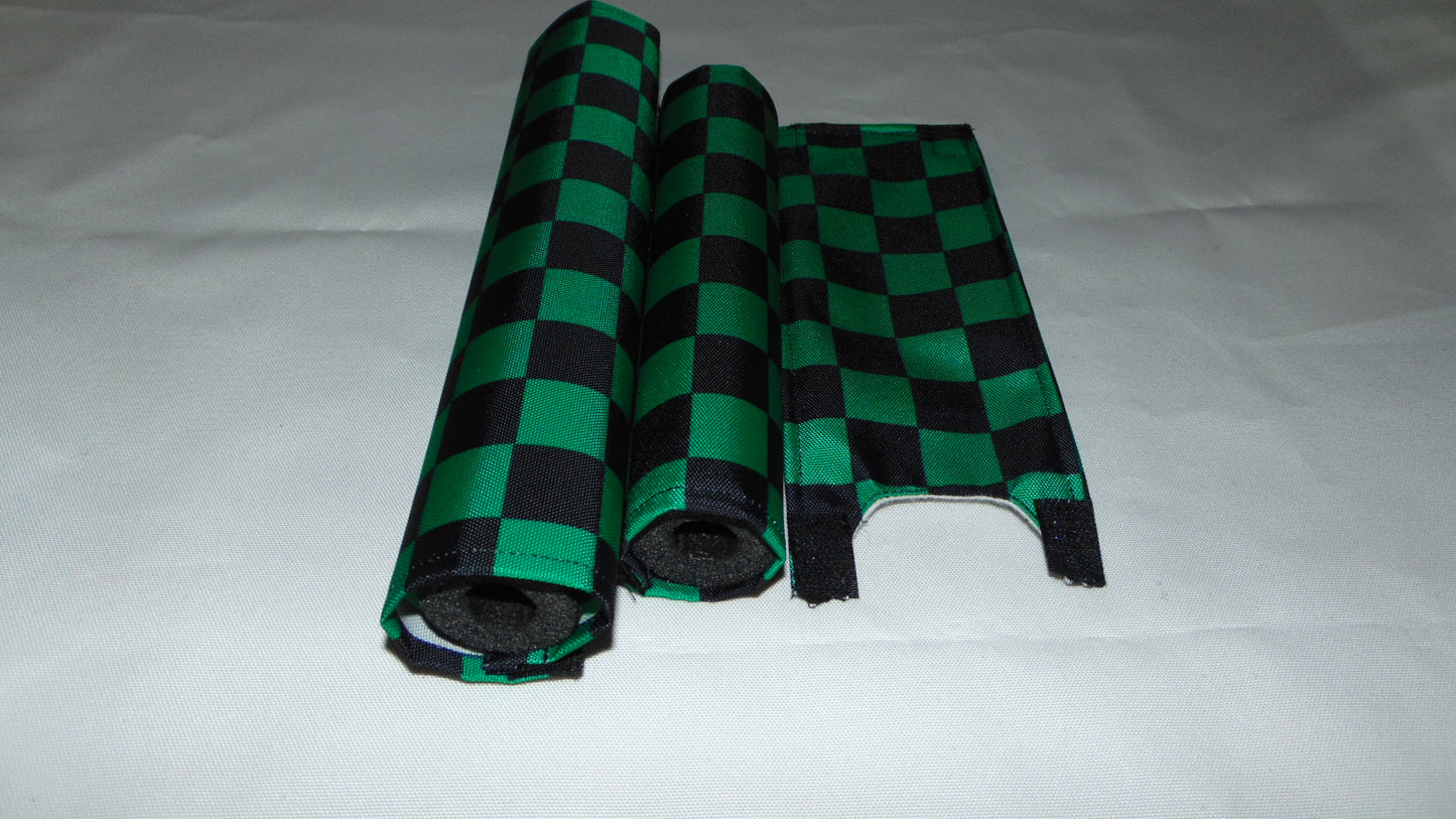 Checkered Black and Green BMX pads, Black and Green BMX Crash Pads