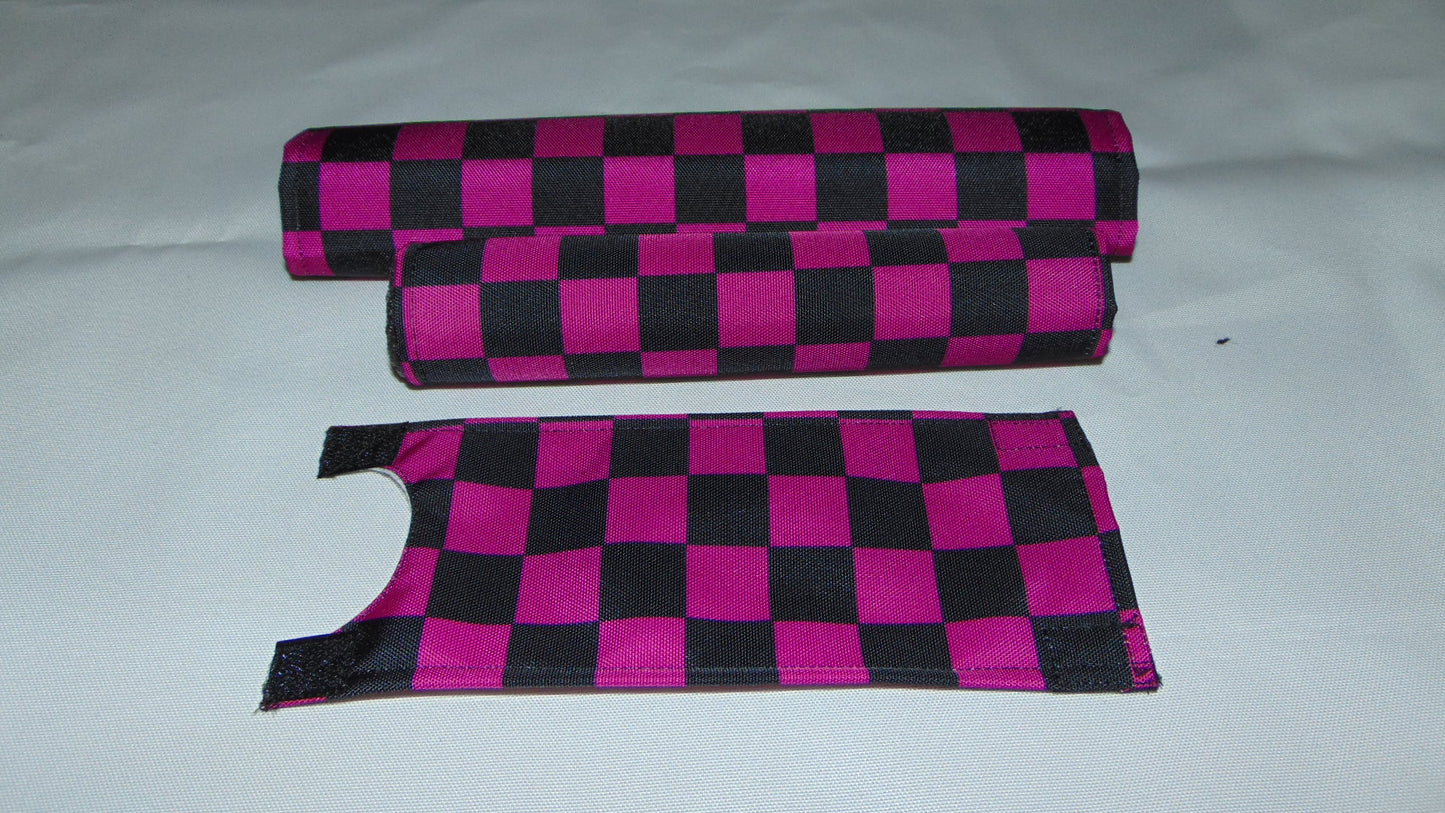 Checkered Purple and Black BMX pads, Black and Purple BMX Crash Pads