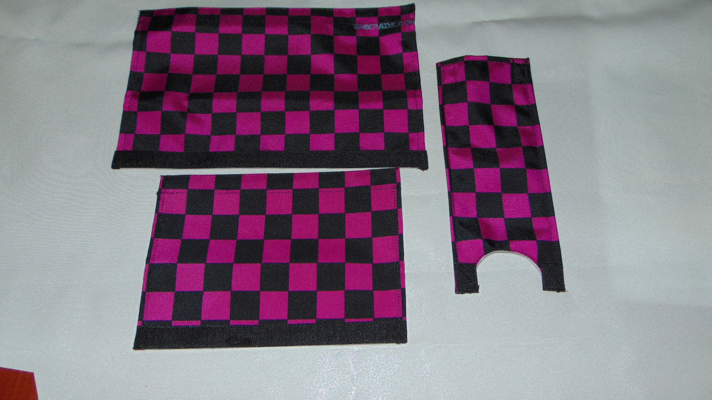 Checkered Purple and Black BMX pads, Black and Purple BMX Crash Pads