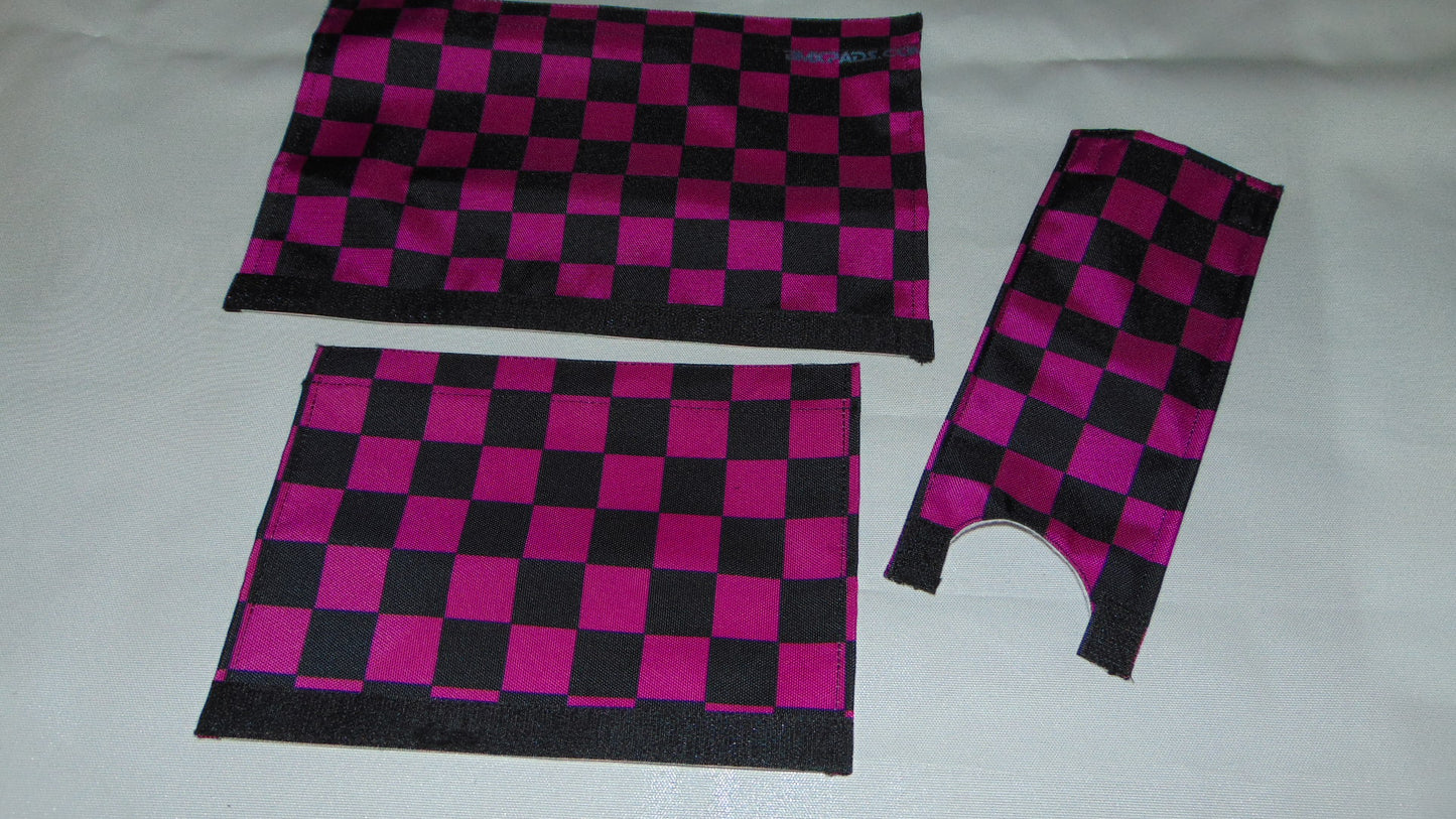 Checkered Purple and Black BMX pads, Black and Purple BMX Crash Pads