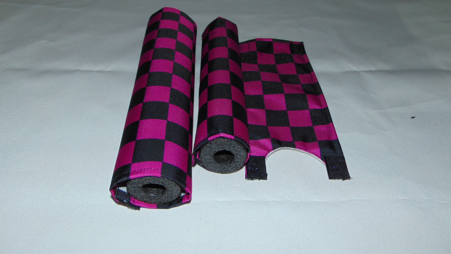 Checkered Purple and Black BMX pads, Black and Purple BMX Crash Pads