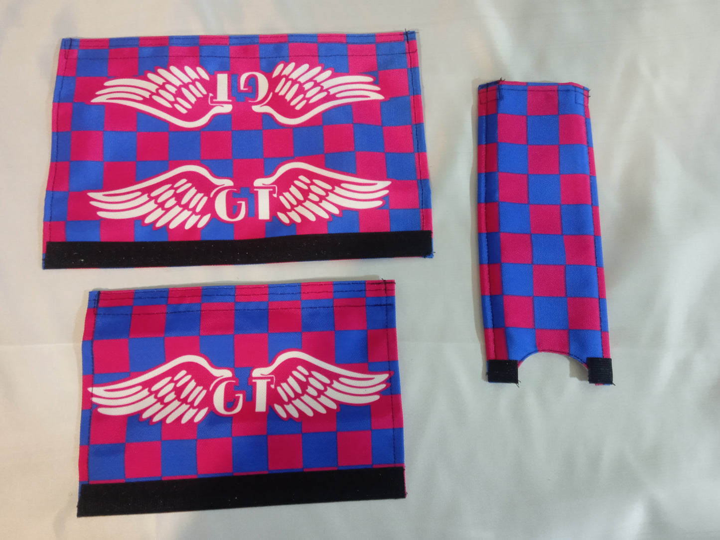 GT BMX Padset, Checkered Pink and Blue GT Wings Padsets, Ols School Pad Set