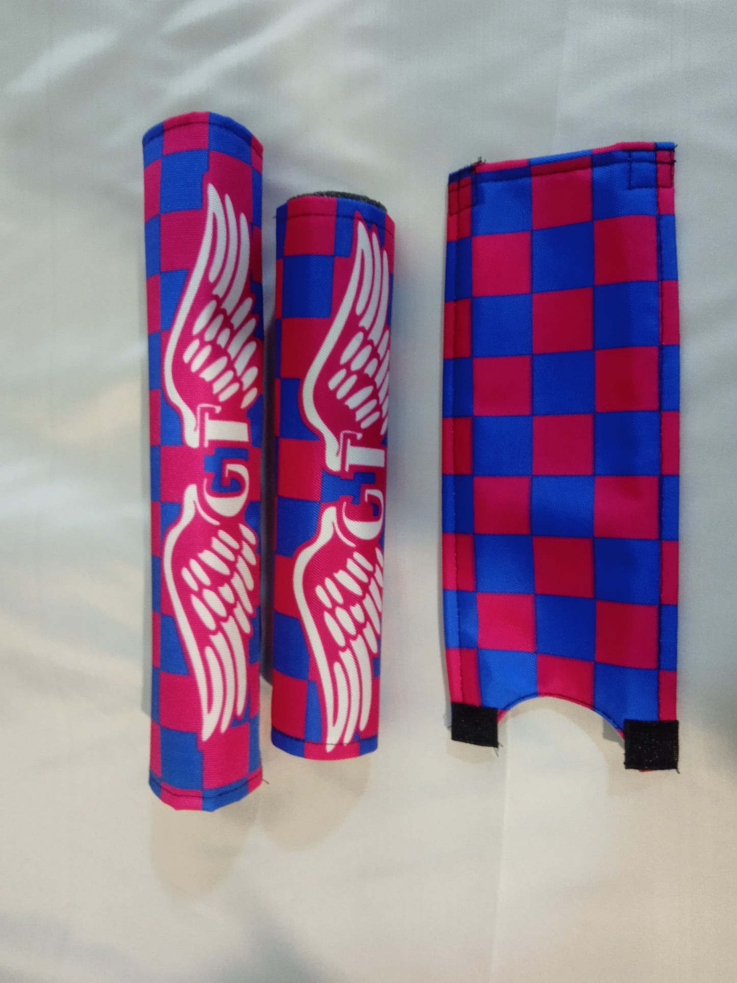 GT BMX Padset, Checkered Pink and Blue GT Wings Padsets, Ols School Pad Set