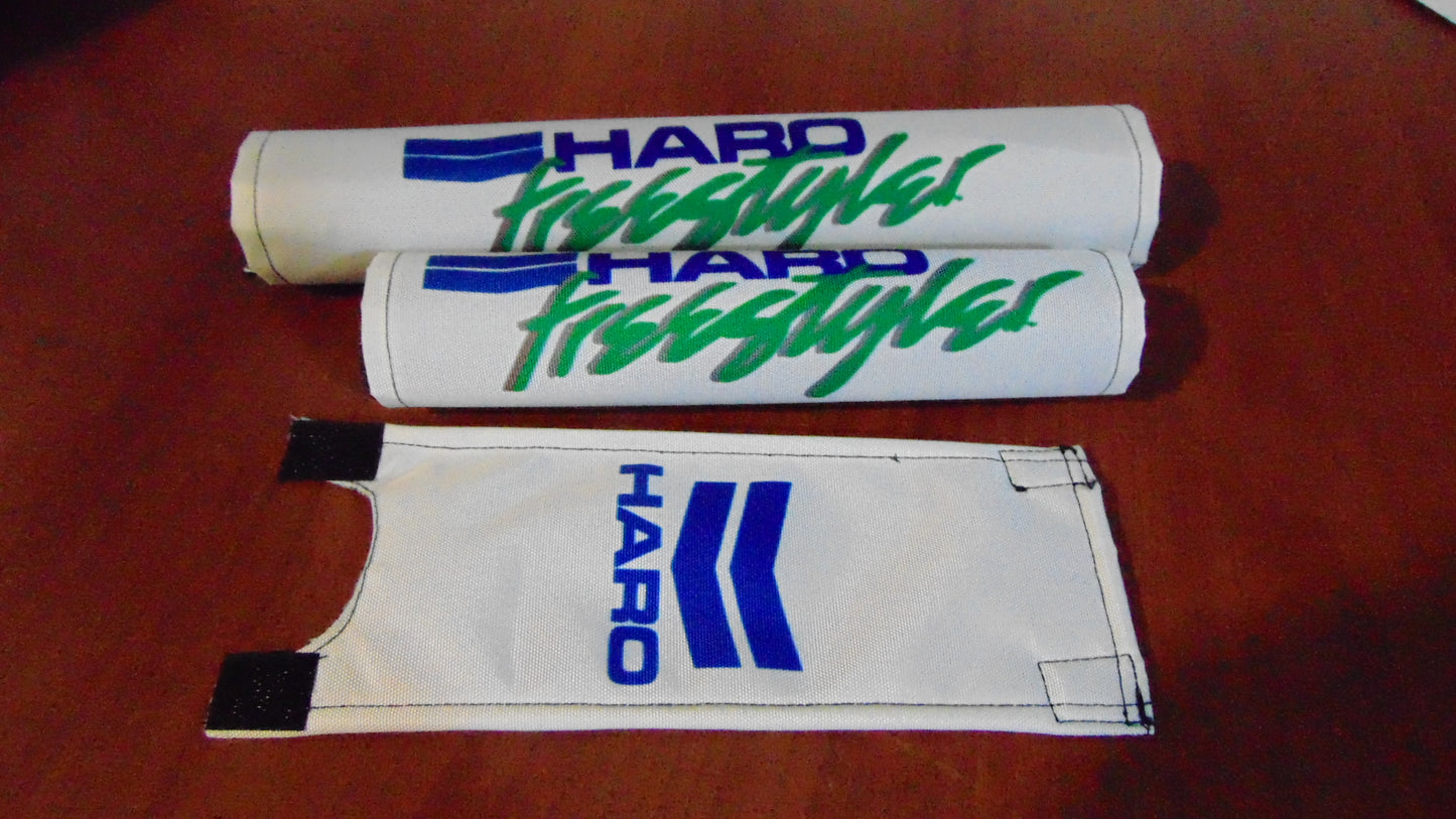 Haro Freestyler BMX Old School Padset, White Green Haro BMX Crash Padset