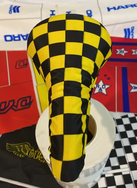 BMX Bicycle Seat Cover Vintage Style Van Max Bike Saddle Cover Old School Checked Yellow and Black