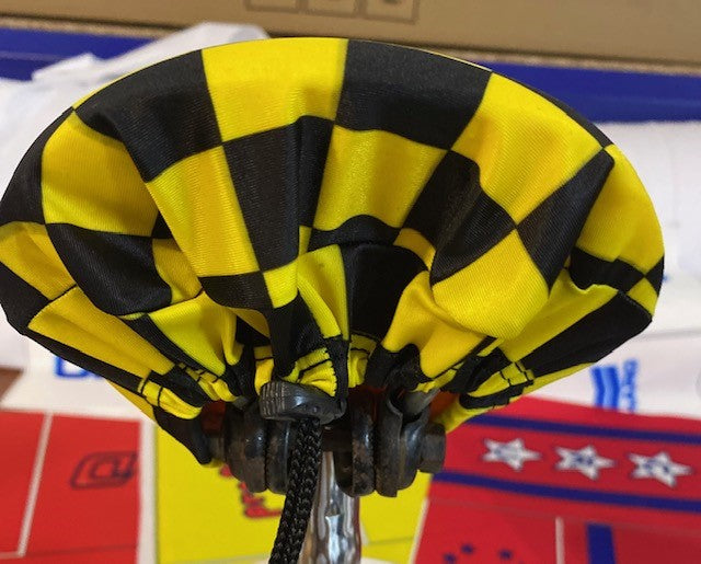 BMX Bicycle Seat Cover Vintage Style Van Max Bike Saddle Cover Old School Checked Yellow and Black