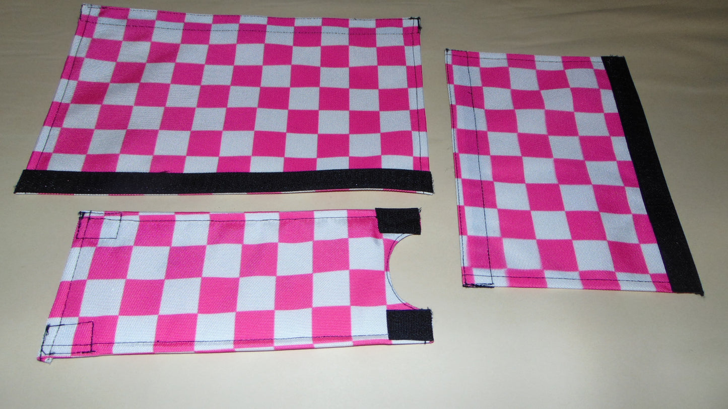 CLASSIC CHECKERED PINK AND WHITE BIKE BMX PAD SET STEM HANDLEBAR TOP TUBE BIKE PADS CHECKERED WHITE PINK CRASHPADSET