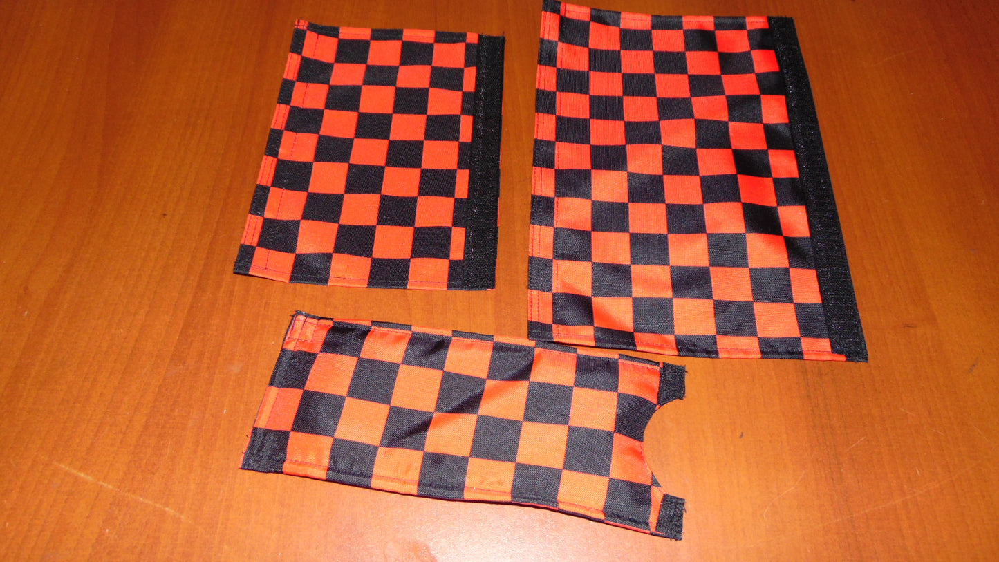 CLASSIC CHECKERED RED AND BLACK BIKE BMX PAD SET STEM HANDLEBAR TOP TUBE BIKE PADS CHECKERED BLACK RED CRASHPADSET