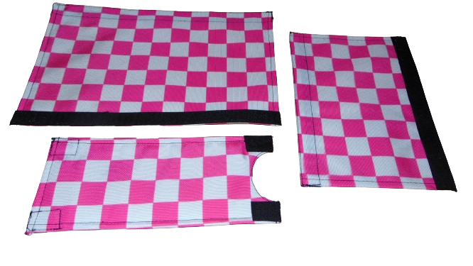 CLASSIC CHECKERED PINK AND WHITE BIKE BMX PAD SET STEM HANDLEBAR TOP TUBE BIKE PADS CHECKERED WHITE PINK CRASHPADSET