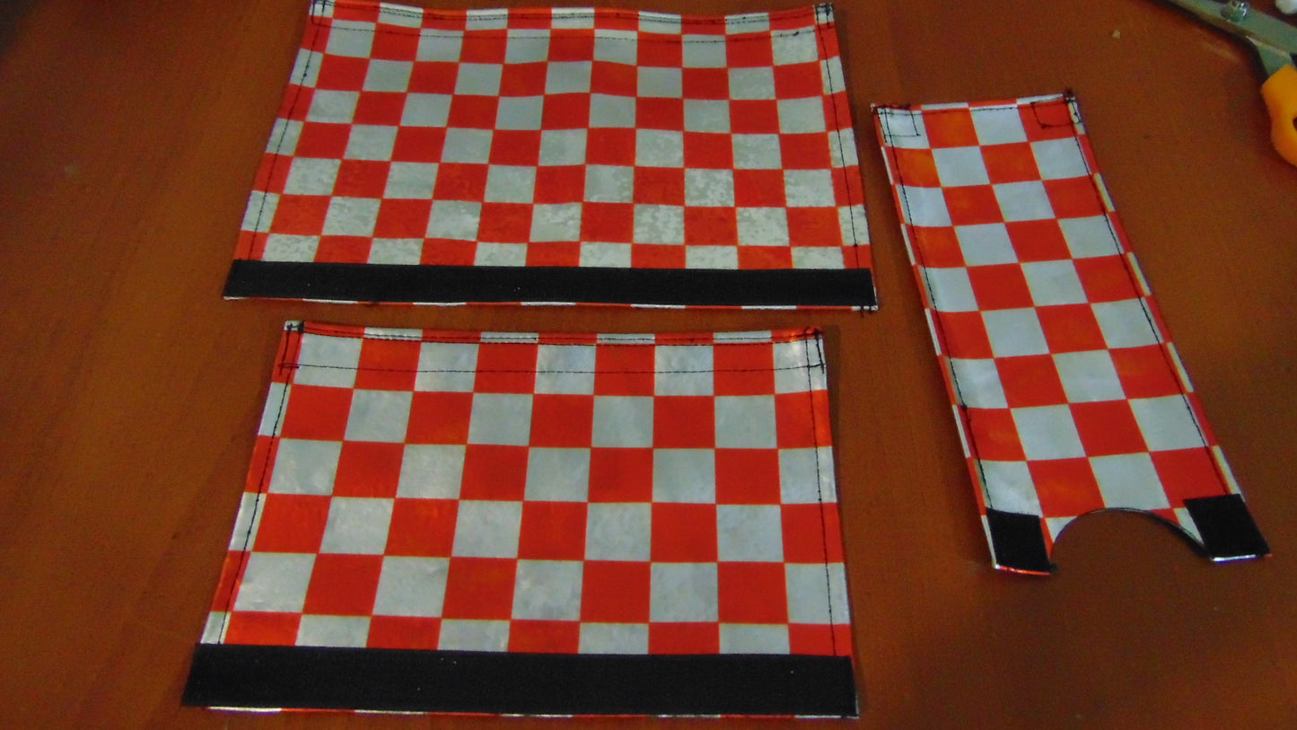 Chrome Checkered Padset, Chrome and Red Checkered Old School BMX Padset