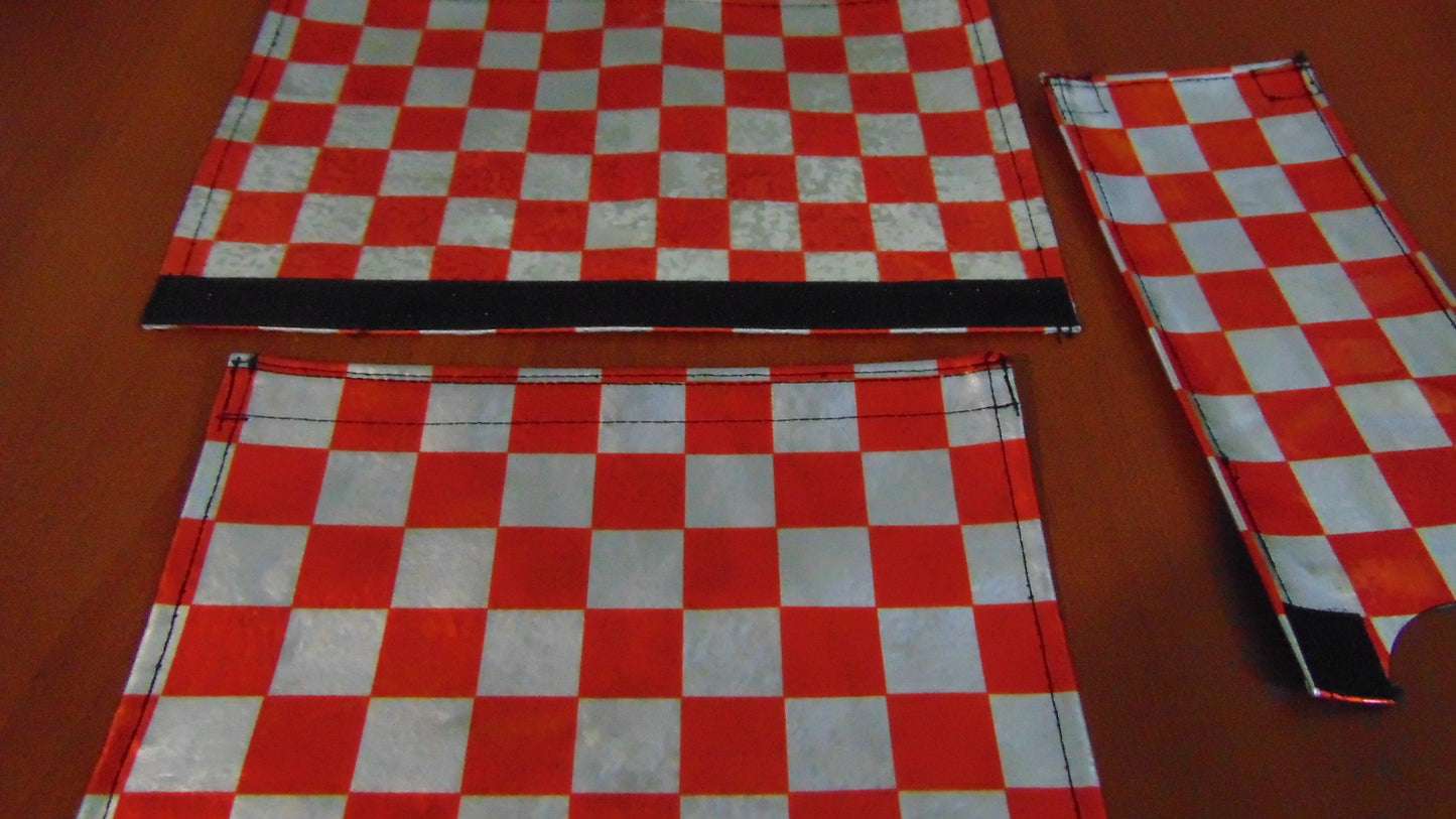 Chrome Checkered Padset, Chrome and Red Checkered Old School BMX Padset