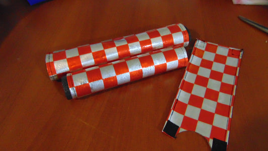 Chrome Checkered Padset, Chrome and Red Checkered Old School BMX Padset