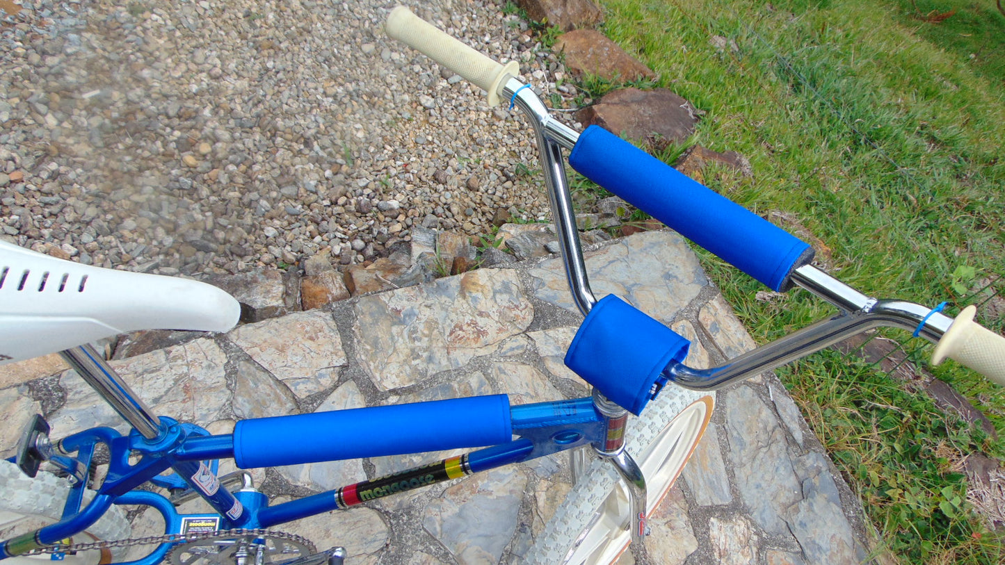CLASSIC SOLID BLUE BIKE BMX PAD SET STEM HANDLEBAR TOP TUBE BIKE PADS SOLID BLUE CRASHPADSET