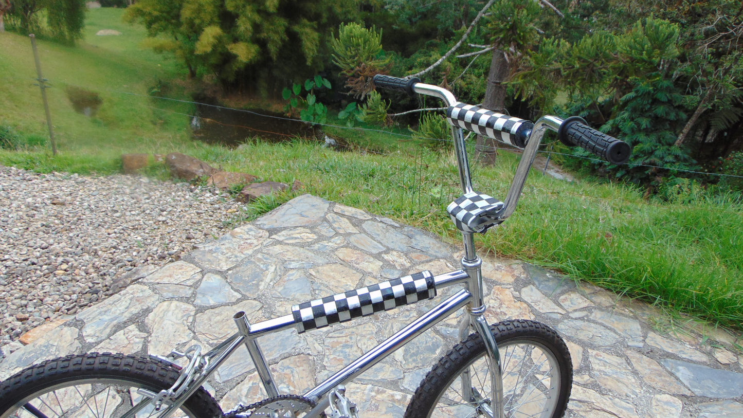 Chrome Checkered Padset, Chrome and Black Checkered Old School BMX Padset