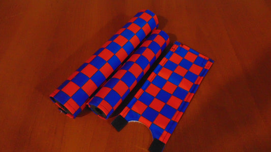 Checkered Red and Blue BMX pads, Blue and Red BMX Crash Pads