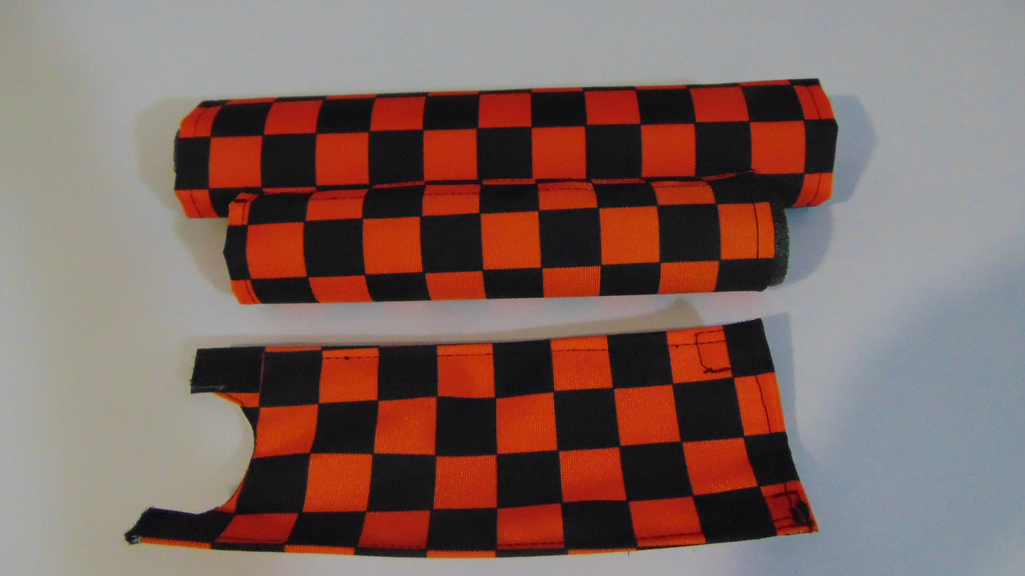 Checkered Orange and Black BMX pads, Black and Orange BMX Crash Pads