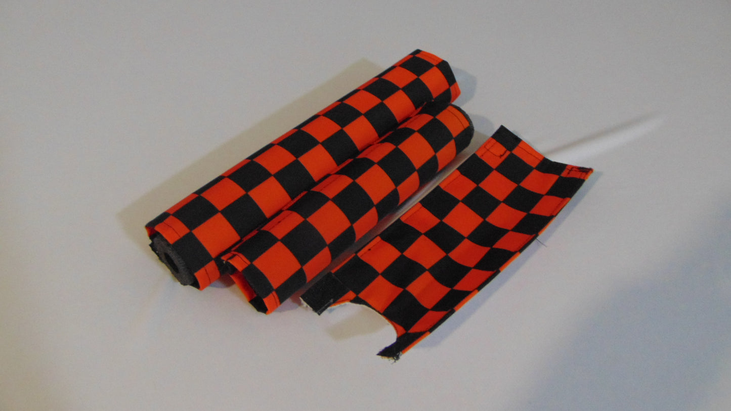 Checkered Orange and Black BMX pads, Black and Orange BMX Crash Pads