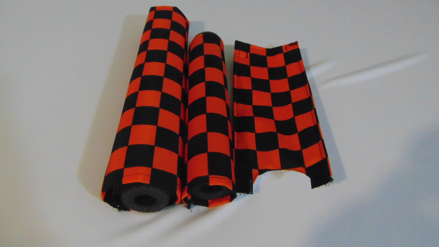 Checkered Orange and Black BMX pads, Black and Orange BMX Crash Pads